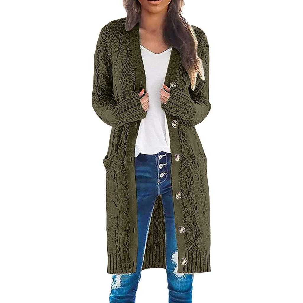 Женская мода Повседневный открытый спереди Длинный рукав Кардиганы крупной вязки Свитера Верхняя одежда Пальто