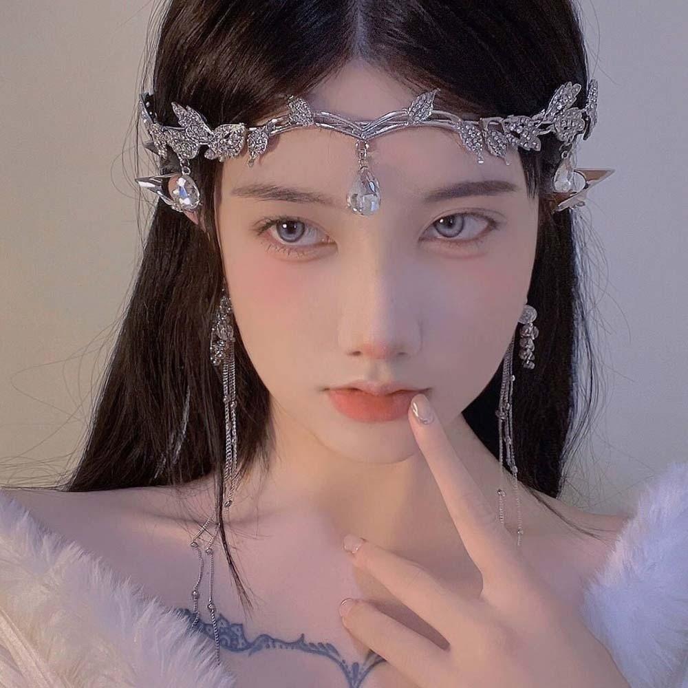 Exquisite Crystal Forehead Accessory Elegant Bride Shiny Hair Hoop Elf Rhinestone Headband  Wedding