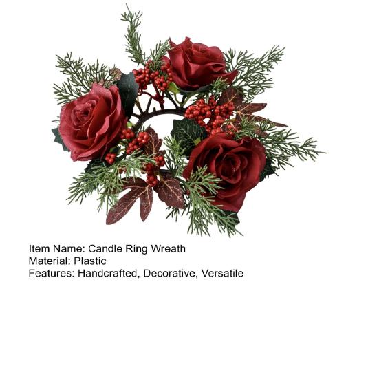 Искусственный цветок свеча кольцо венок ручной работы пластиковый подсвечник малиновые розы ягоды