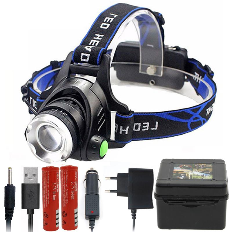 Super Bright LED Headlamp T6 Zoomable Headlight USB Rechargeable 6000lm Head Flashlight Torch Lamp Light Lantern