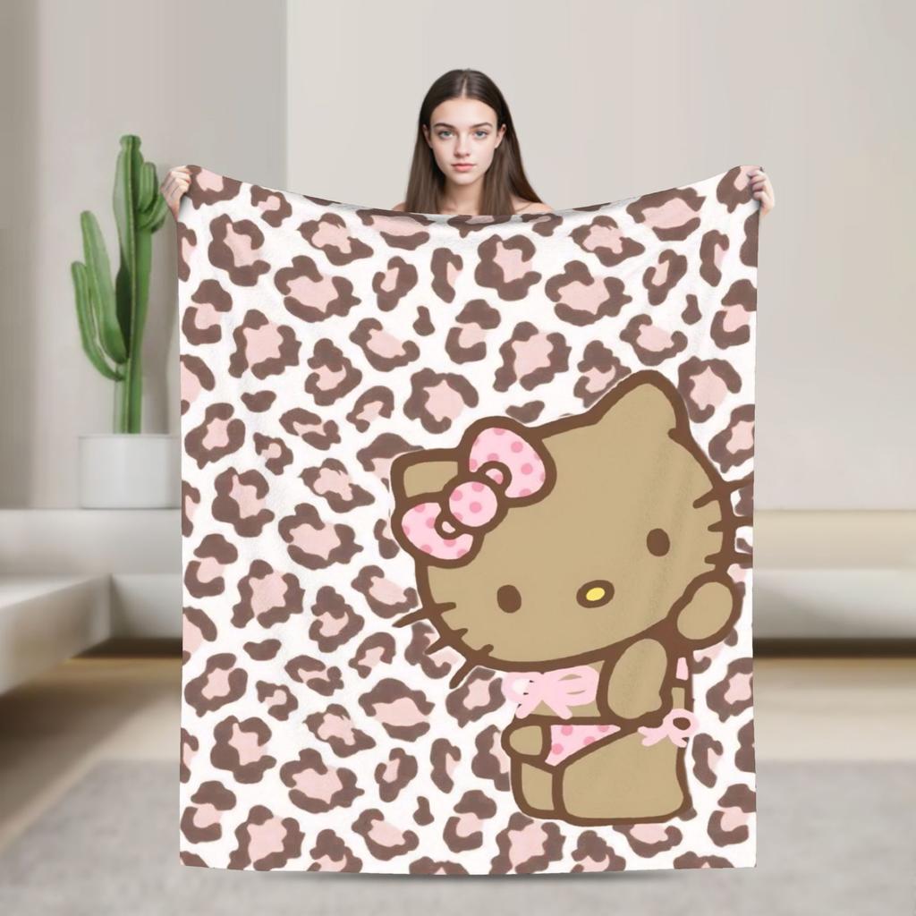 Leopard Hello Kitty Cartoon Blanket Fleece Winter Portable Lightweight Thin Throw Blankets for Bed Couch Bedspreads