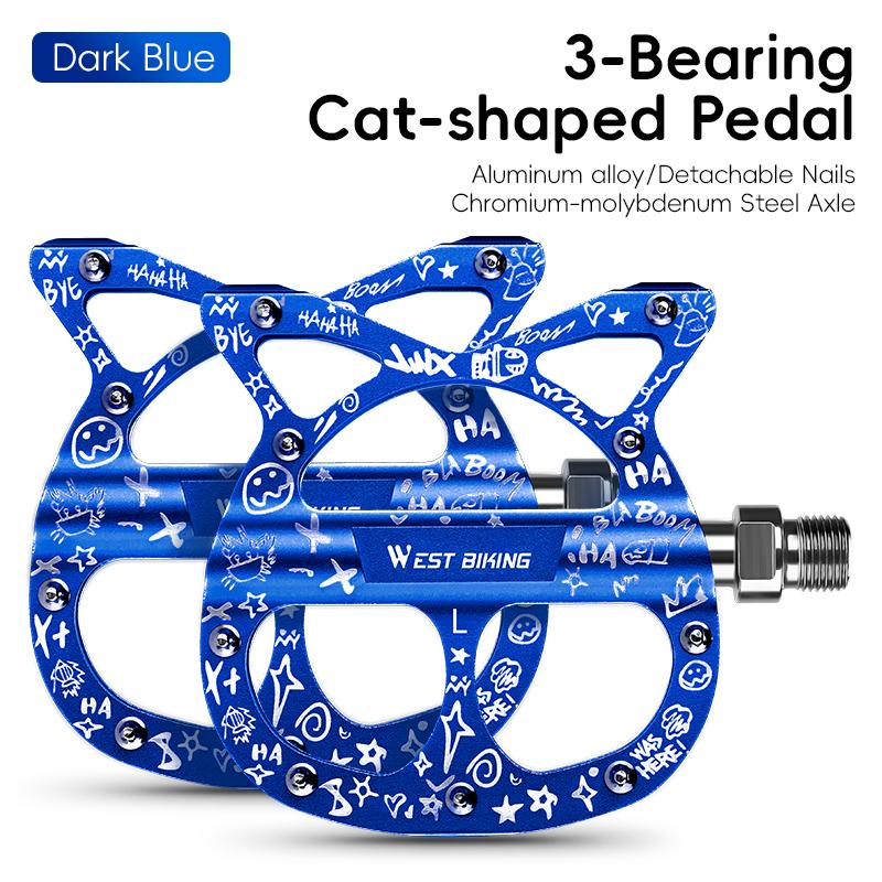 WEST BIKING Bicycle Pedals 3 Bearing Cat Shaped MTB Road Bike Pedals Flat Platform Seal Bearings Cycling Pedals Bike Accessories