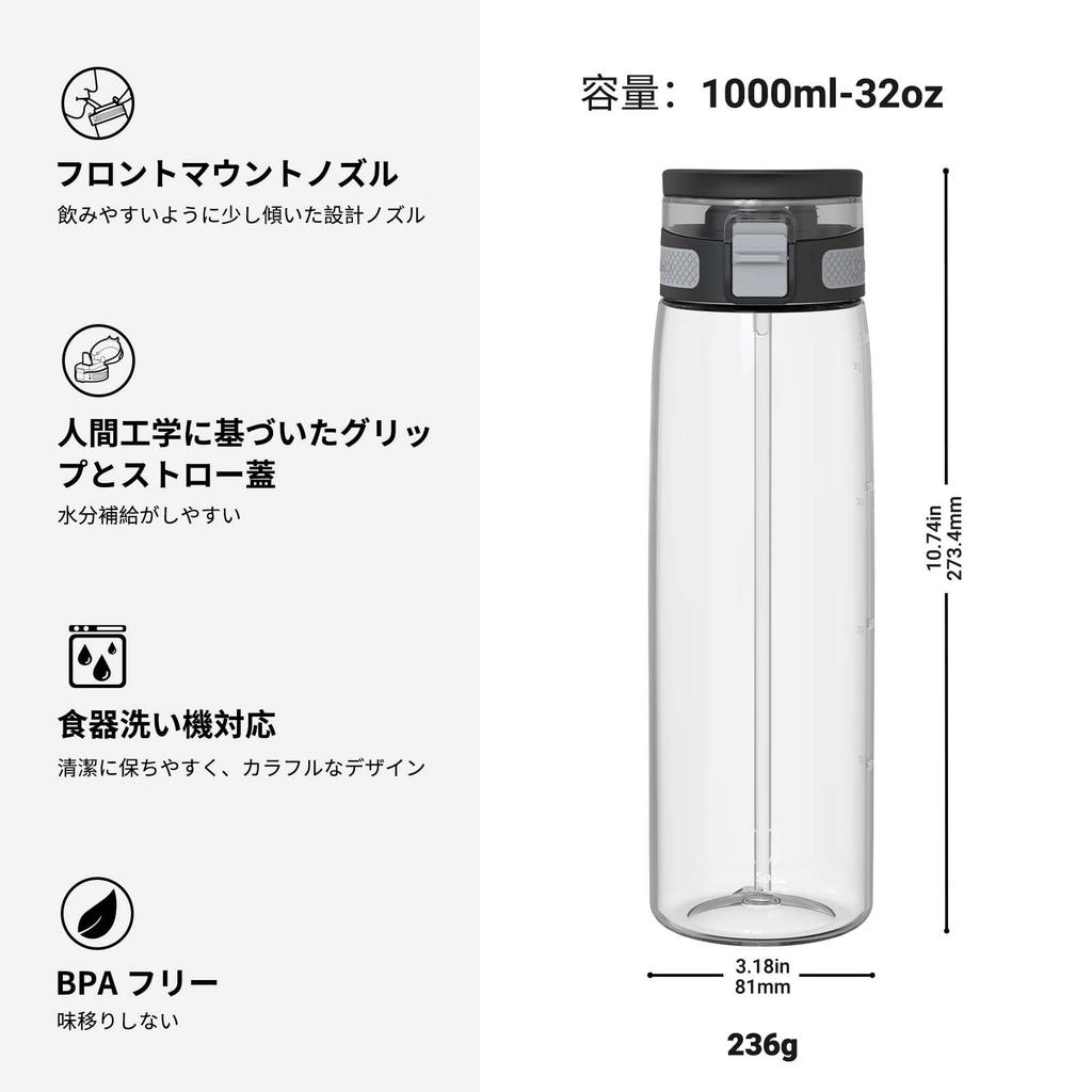 Super Sparrow Water Bottle 1L Made with Tritan Straw Suitable for Outdoor and Training - - American-made BPA-Free - Sports, School, Baseball,