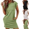 Women's Loose Fitting Casual Fashion Round Neck Short Sleeved Pocket Dress