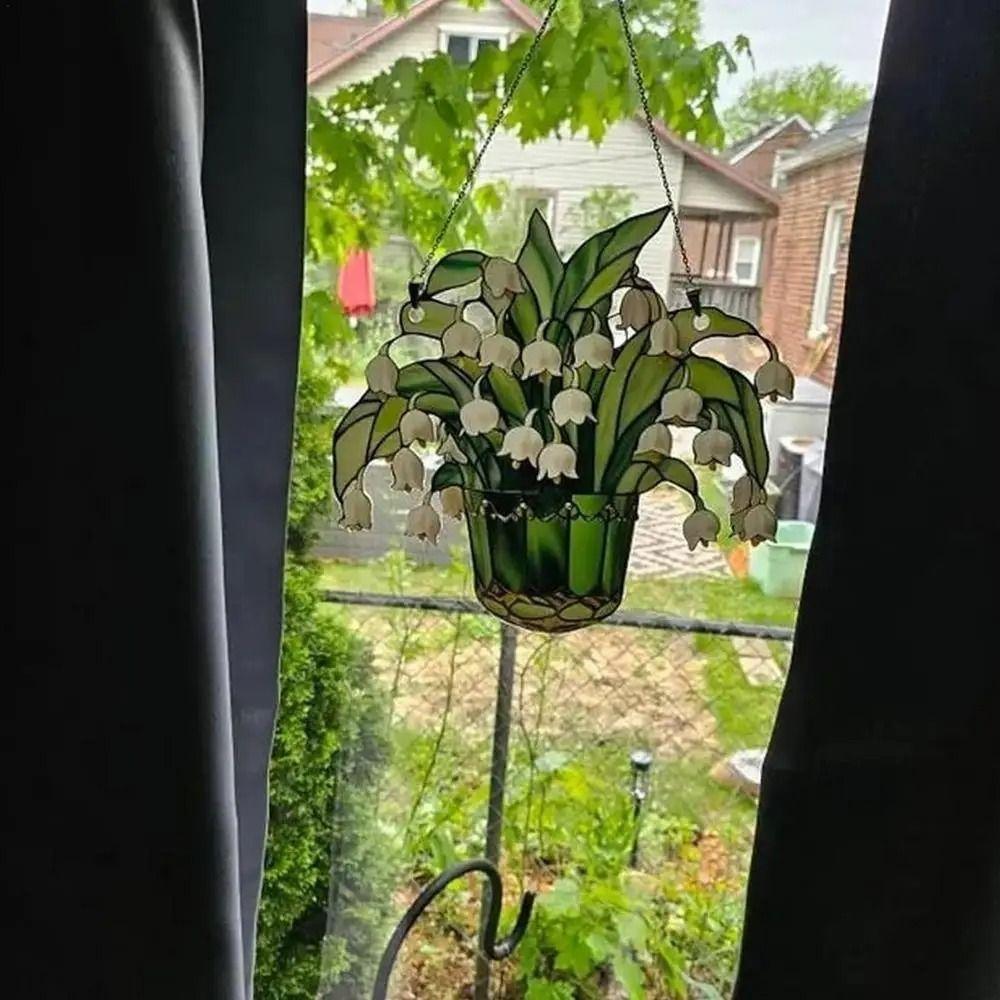 Stained Glass Lily Of Valley Suncatchers Hanging Artificial Plant Light Catcher Garden Wind Chime