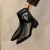 French pointed short boots women's new autumn and winter single boots European and American fashion thick heel thin boots niche Martin boots