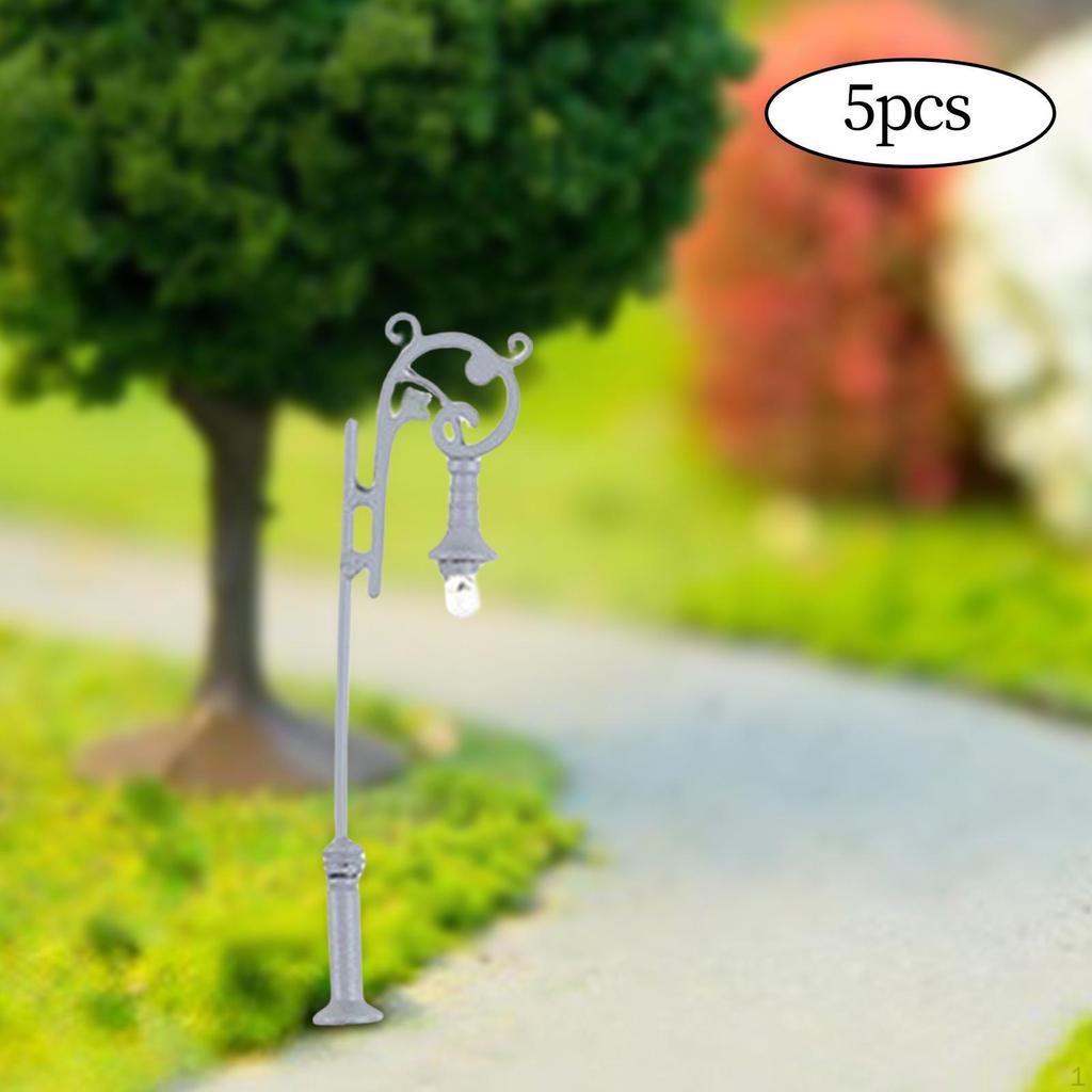 5 Pieces Model Railway Lamp Garden Street Light 1:87 with Wires and LED Warm White Micro Landscape