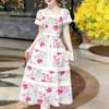 Женское летнее повседневное платье с коротким рукавом и квадратным вырезом с цветочным принтом