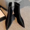 2025 New Shallow Spring Autumn Women Ankle Boots Punk Pointed Toes Unqie Heels Designer High Heels Ladies Short Boots Back Zip