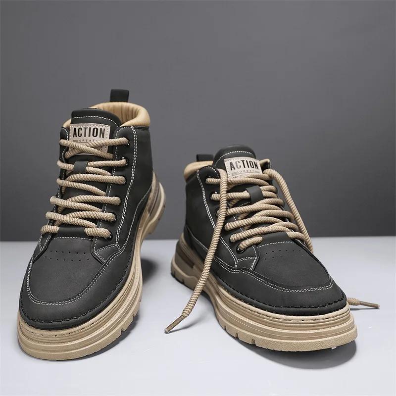 Модные мужские ботинки Модные высокие повседневные кроссовки Высококачественные кожаные ботильоны для мужчин Ботинки на шнуровке на платформе Ботинки мужские