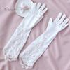 1 Pair Women Prom Gloves See-through Lace Flower Pattern Five Fingers Opera Performances Bride Wedding Photo Prop Arm Cuffs