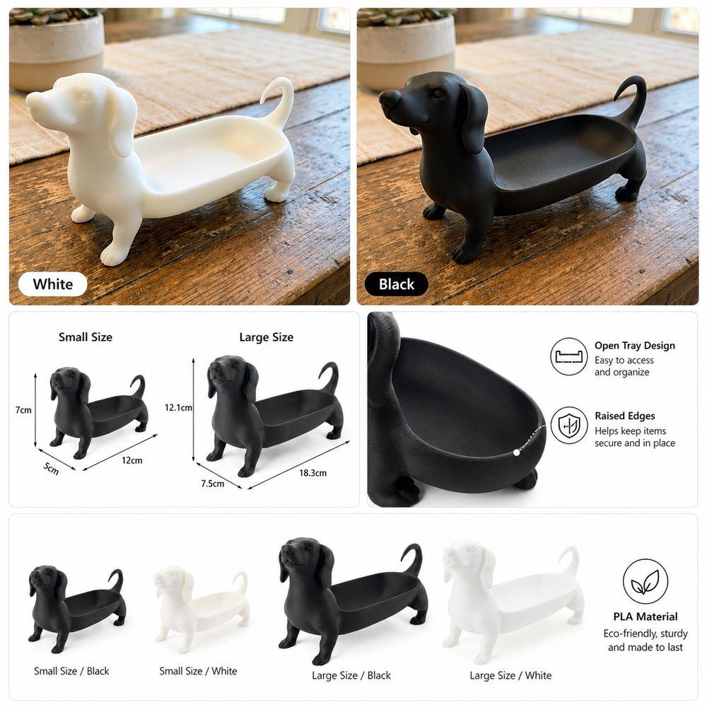 Black White Jewelry Storage Tray Dachshund Sausage Dog Entryway Key Holder Coffee Table