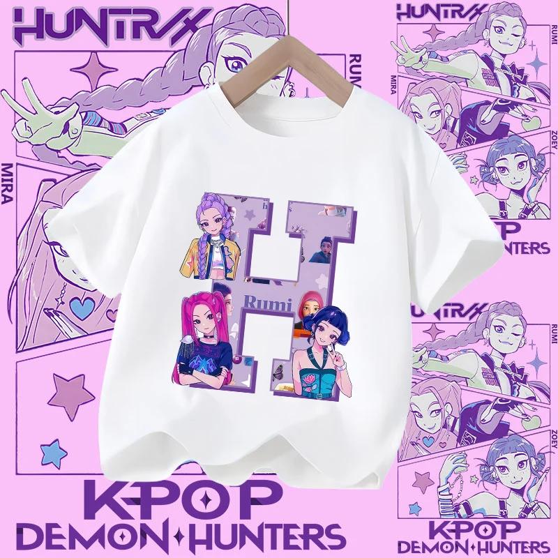 New Model A-Z Letter K-pop Demon Hunter Children's T-shirt for Girls, Sports Shirt, Summer Short-Sleeved Casual Top