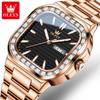 Quartz Watch for Men Stainless Steel Waterproof Luminous Dual Calendar Luxury Square Nnautilus Diamond Lap Wristwatch