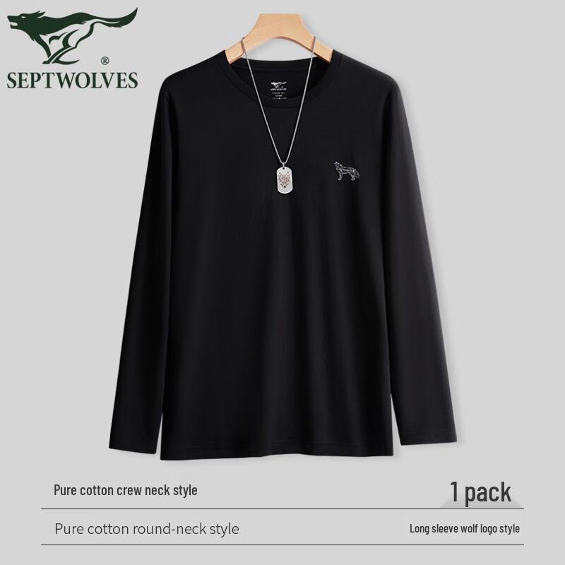 SEPTWOLVES Мужская футболка с длинными рукавами из 100% хлопка с геометрическим рисунком волка.