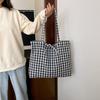 Korean Plaid Shoulder Bag Bow Tie Design Shopping Bag Portable Plaid Tote Bags  Ladies