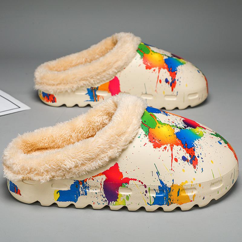 Hot Sale Winter Men's Slippers Fashion Graffiti Luxury Slides Men Fur Warm Indoor Home Slippers Men Women Designer House Shoes