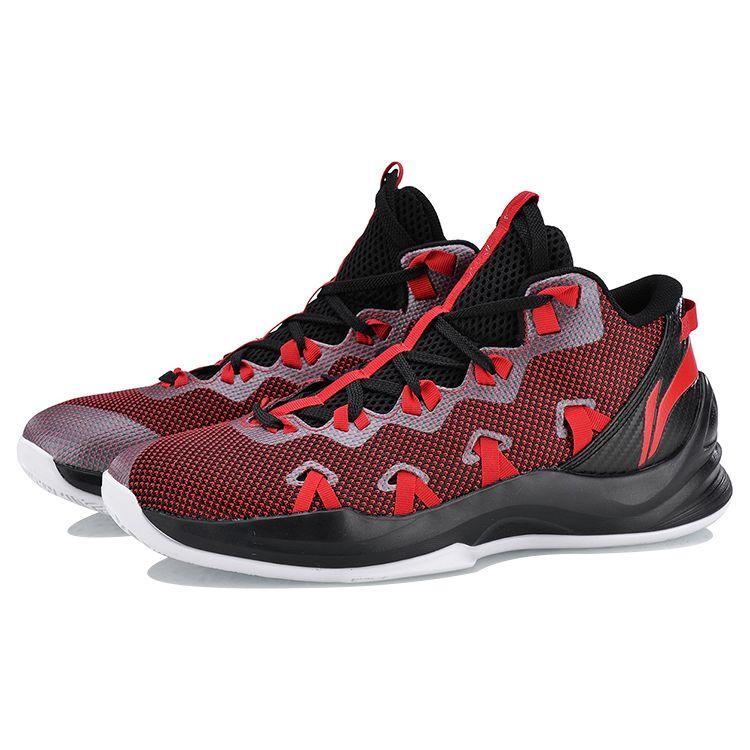 Li Ning Wrap Court Shock Absorption Mid-Top Basketball Shoes Unisex Sneaker Black Red ABPN007-4
