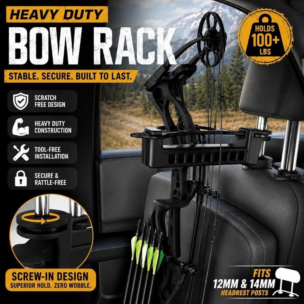 2PCS Heavy Duty Headrest Bow Holder Twist-On Truck Bow Hanger Headrest Bow Rack Hunting Trips