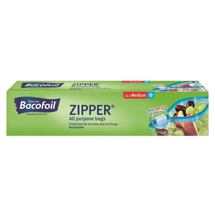 Bacofoil Zipper All Purpose Food & Freezer Bags Medium 27 x 24cm 3L 12pk