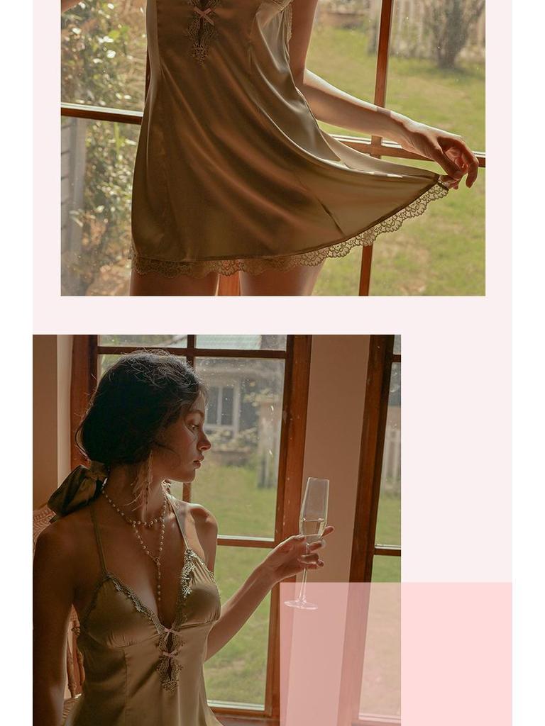 Summer Ice Silk Lace Backless Nightdress - Sexy & Tempting Camisole for Women