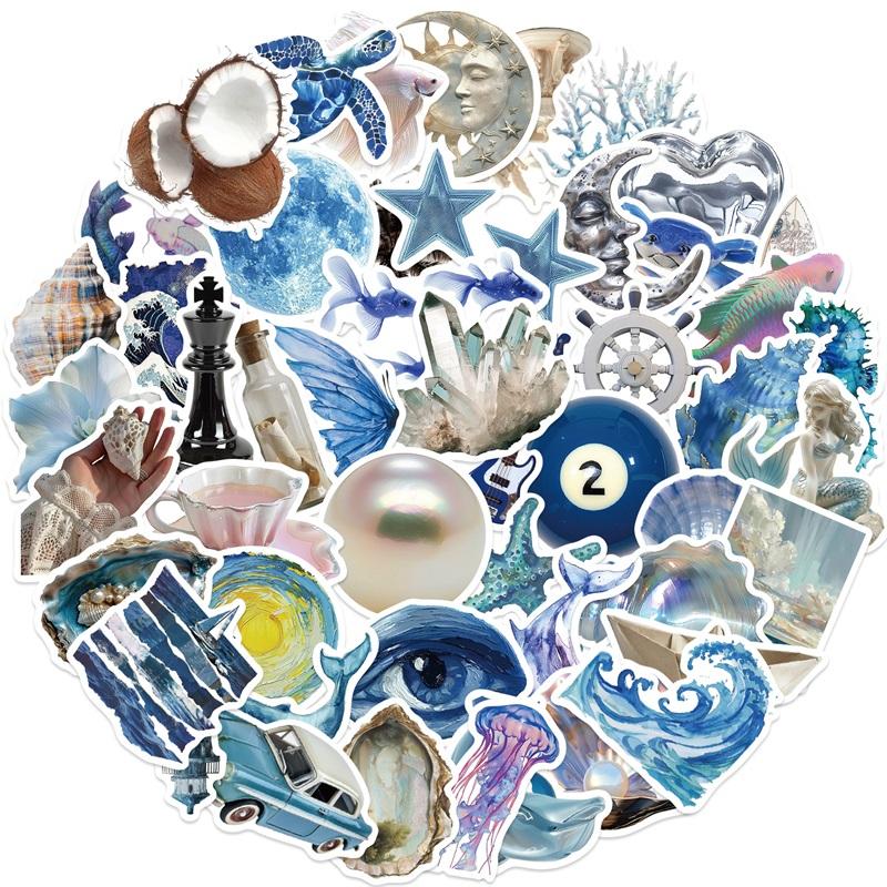 10/30/50PCS Silver Blue Sea PVC Sticker Aesthetic Decoration Scrapbooking Korean Stationery Hand Accounting Supplies