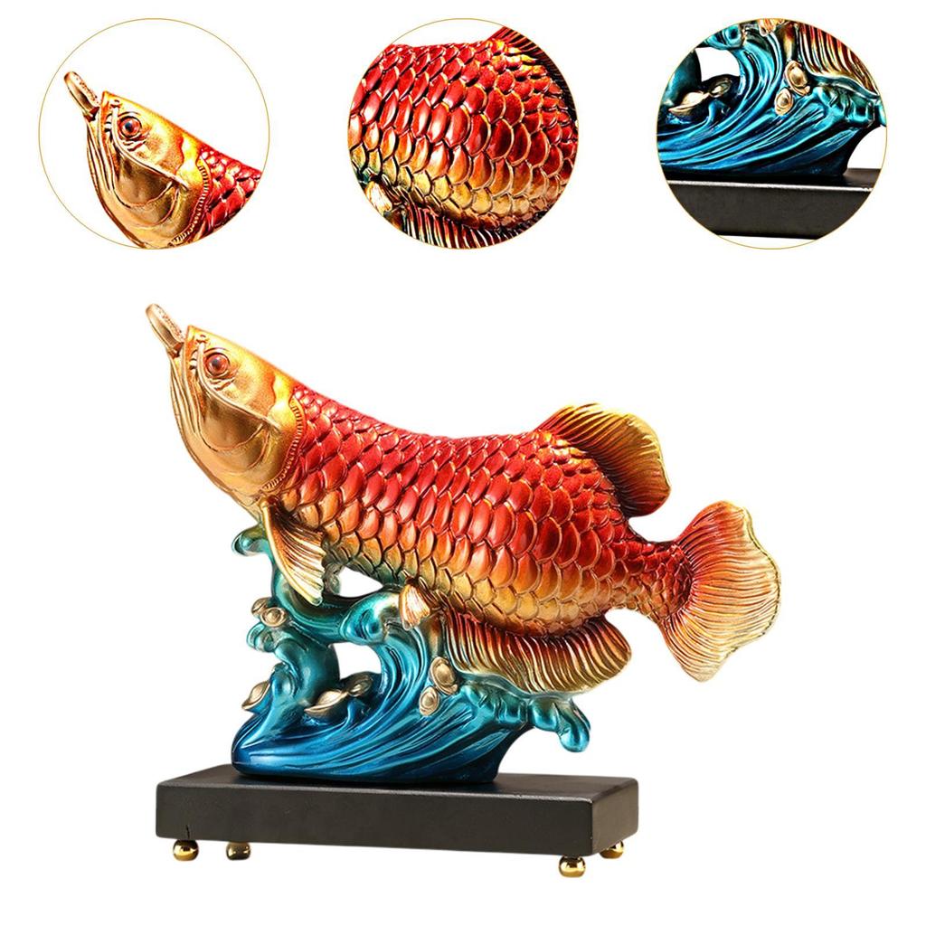 Arowana Fish Statue Resin Decorative Figurine for Entrance Bookshelf Shelf