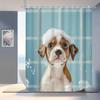 1pc Cute Dog Bath Pattern Shower Curtain with 12 Plastic Hooks, Polyester Fabric, Machine Washable, Light Blue Bathroom Decor,