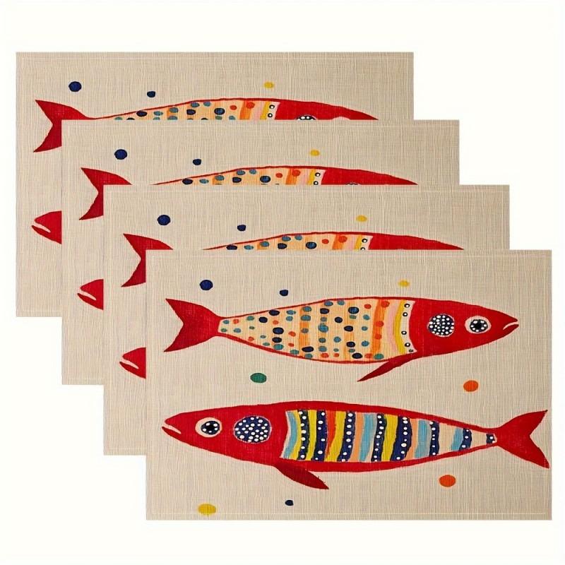 Colorful Cartoon Fish Placemats,Heat Resistant Pad,Decor Mats for Cottage Breakfast Table,Camping Picnic Table Use