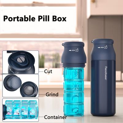 Круглый контейнер для хранения таблеток 3 в 1, портативный 4-слойный порошок, измельчитель таблеток, резак, влагостойкий контейнер для напоминаний о приеме лекарств
