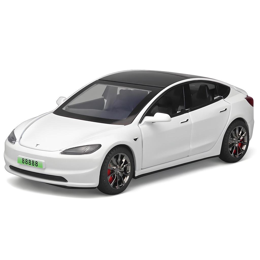 1:32 Tesla Model 3 Alloy Toy Car with Light & Sound Effects, Pull-Back Action.