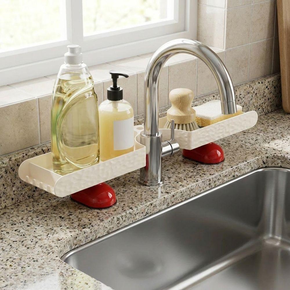 U-shaped Bathroom Storage Rack Dual-grid Faucet Sink Shelf Water Drainage Holder Washstand
