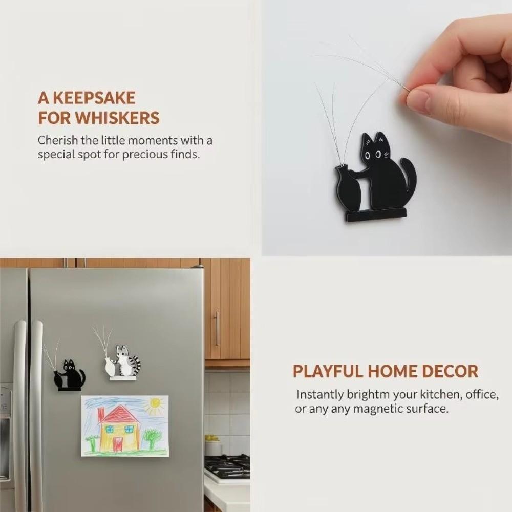 Cartoon Pet Memorial Fridge Magnet Kitten Theme Kitten Pushing Vase Magnetic For Dog Cat Hair
