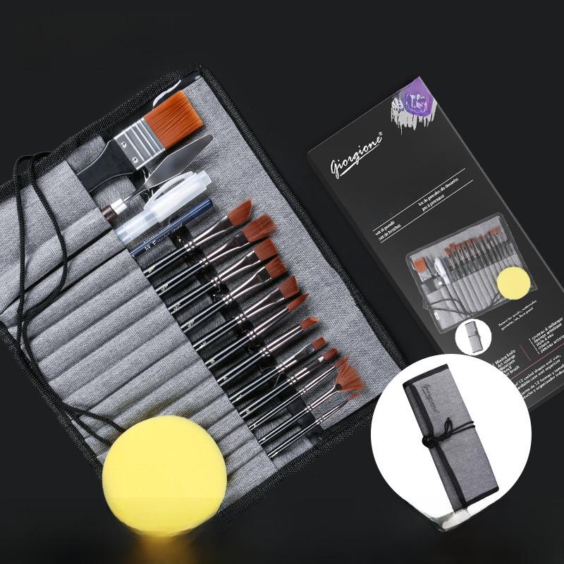Набор из 18 многоцелевых нейлоновых кистей Giorgione для акварели, акрила и рисования на холсте с сумкой для хранения