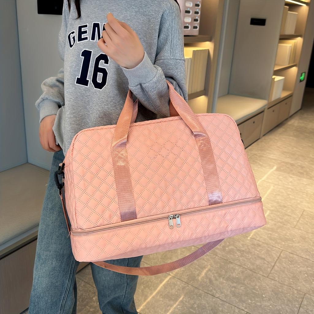 Lightweight Diamond Patterned Bag Large Capacity Travel Luggage Portable Suitable Short Long Distance Travel Fitness Storage Bag