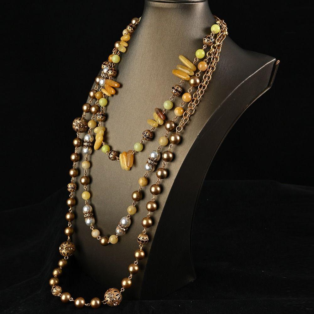 Pearl and Shell Beaded Long Necklace Vintage Three Layers Necklace Antique Necklace Women Girls
