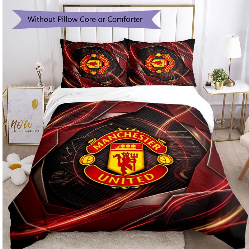 Manchester United Pattern Printed 3PCS Bedding Set Soft Skin-Friendly Washable Duvet Cover & Pillowcases Set All Season Bedroom