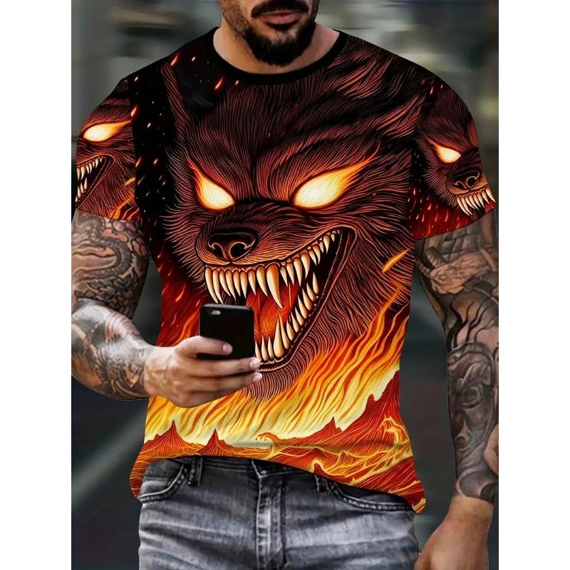 Футболка мужская с 3D-принтом и рисунком волка, летняя повседневная футболка с круглым вырезом и коротким рукавом, с принтом животных, модная мужская одежда для активного отдыха