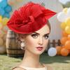 Шляпа-цилиндр в стиле ретро, женский головной убор из имитации льна, с бантами, перьями, сетчатыми акцентами, шляпка-фасинатор, аксессуар для волос