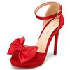 Модные летние туфли для женщин Босоножки на высоком каблуке на платформе с ремешками на щиколотке из шелка с бантом Красные туфли для вечеринки и свадьбы Женские милые туфли с бантом