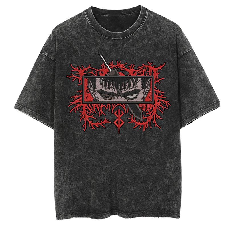 Винтажная футболка с принтом аниме Berserk Guts Graphic Printed Tee для мужчин и женщин, повседневные свободные футболки, высококачественная хлопковая футболка Harajuku для мужчин