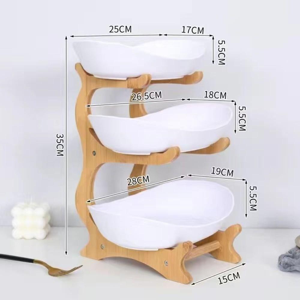 Oval Fruit Bowl Stand with Bamboo Stand Tiered Serving Tray Snack Storage Holder Home&Party Use