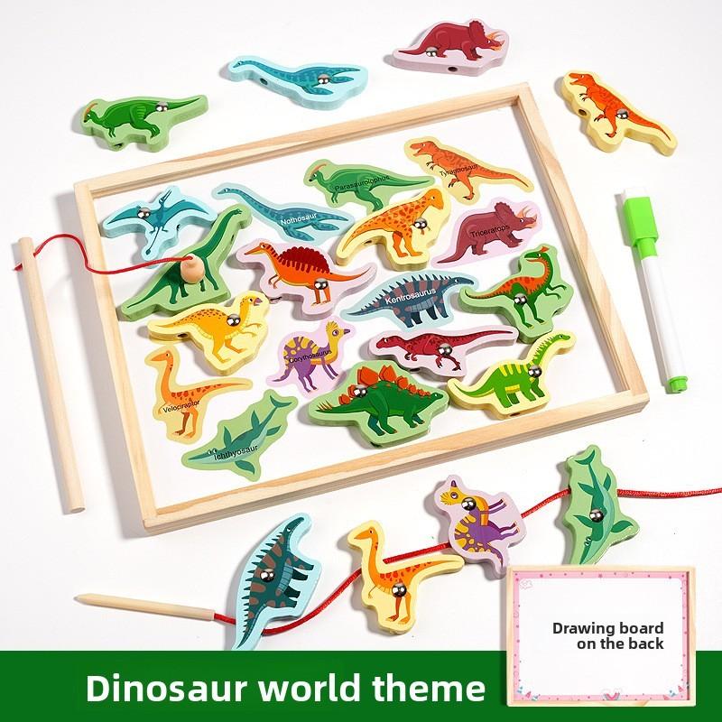 Деревянная двухсторонняя доска с бусинами, с игрой «Рыбалка» и внешним видом морских животных для детской игровой комнаты, домашнего развлечения