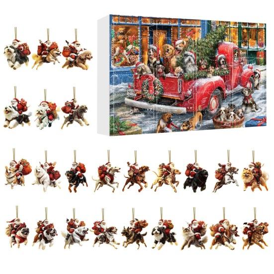 Собачий адвент-календарь 24 дня Собачья тематика Рождественский календарь обратного отсчета 2D украшения с собаками и Сантой Веселый праздничный подарок на память для семьи, детей, любителей собак