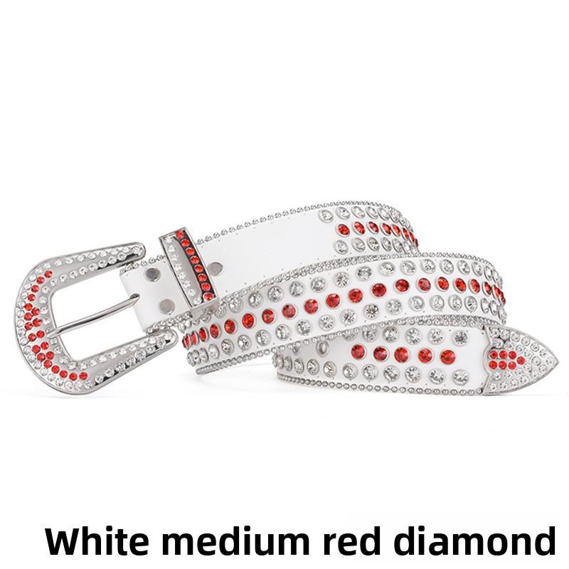 Mei Women's European and American feng shui diamond leather belt, handmade diamond-encrusted fashionabl
