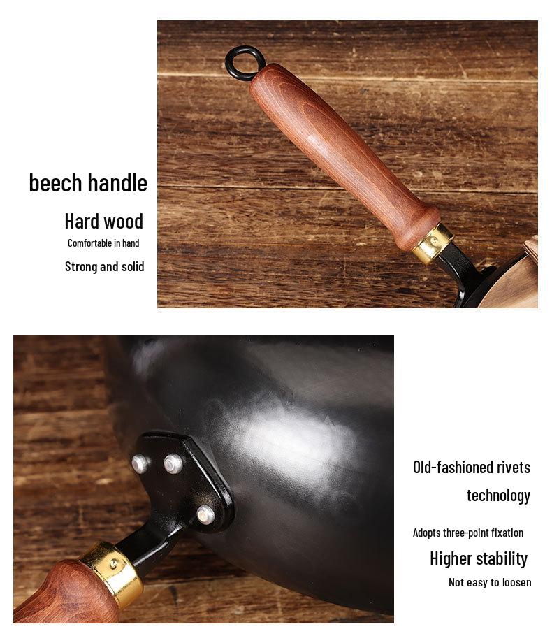 Кованая сковорода вок и маленький ковш из кованого железа, без покрытия и ручной ковки.