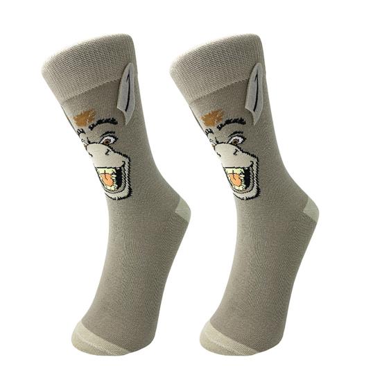 1 пара носков с изображением животных из мультфильмов, хлопковые носки средней длины, эластичные манжеты в рубчик, носки для походов, спорта, машинная стирка, сохраняющие тепло, нескользящие, повседневные чулки