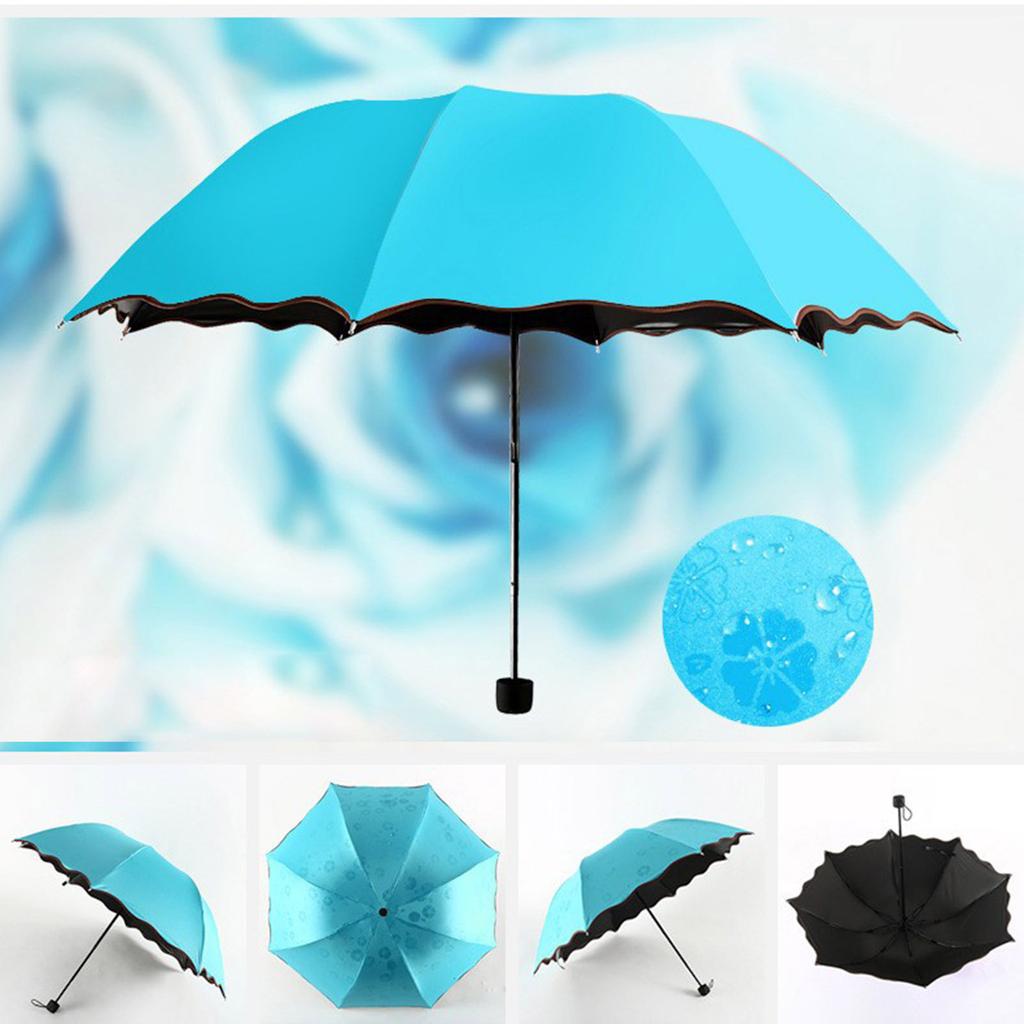 Portable Manual Folding Umbrella Flowering Umbrella In Water Black Coated Rainy Sun Umbrella 3 Folding Sun Protections