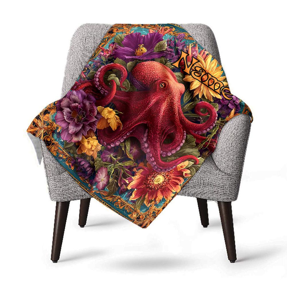 Floral Octopus Home Customize Your Name Blankets Comfortable Soft Lightweight Allseason Multipurpose Blanket For Picnics Sofas Offices Beds Living