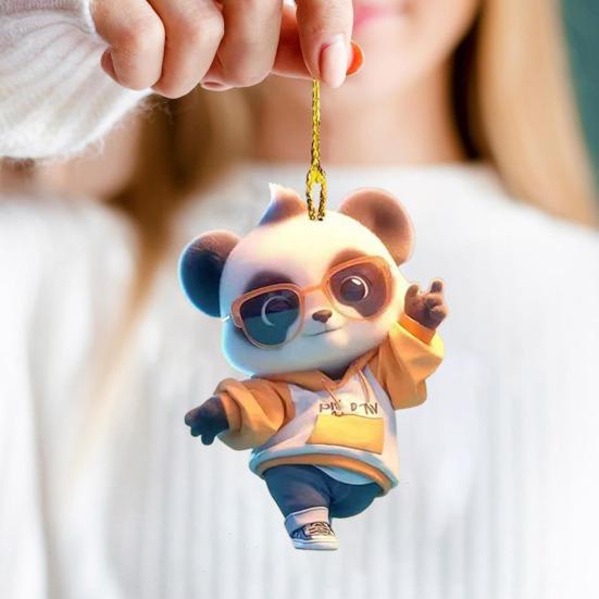 Панда Рождественское украшение 2D Акриловая Мультяшная Панда Рождественская Елка Подвесное Украшение Милые Аксессуары для Интерьера Автомобиля для Зеркала Заднего Вида Автомобиля Украшение для Елки